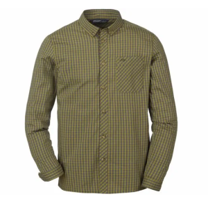 Mens Stretch Shirt Serge Olive/Grey Checked 